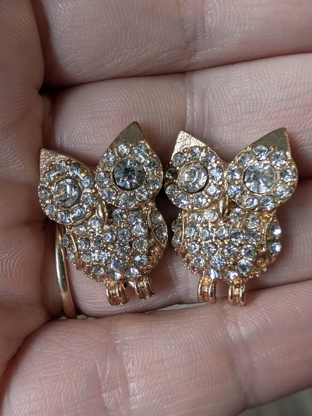 Crystal Pavé Owl Stud Earrings - Gold Tone